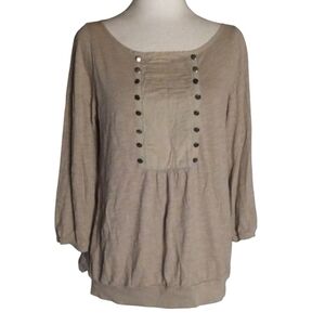 Generra Oatmeal Slub Knit Cotton Pleated Military Style Front Top Size Medium